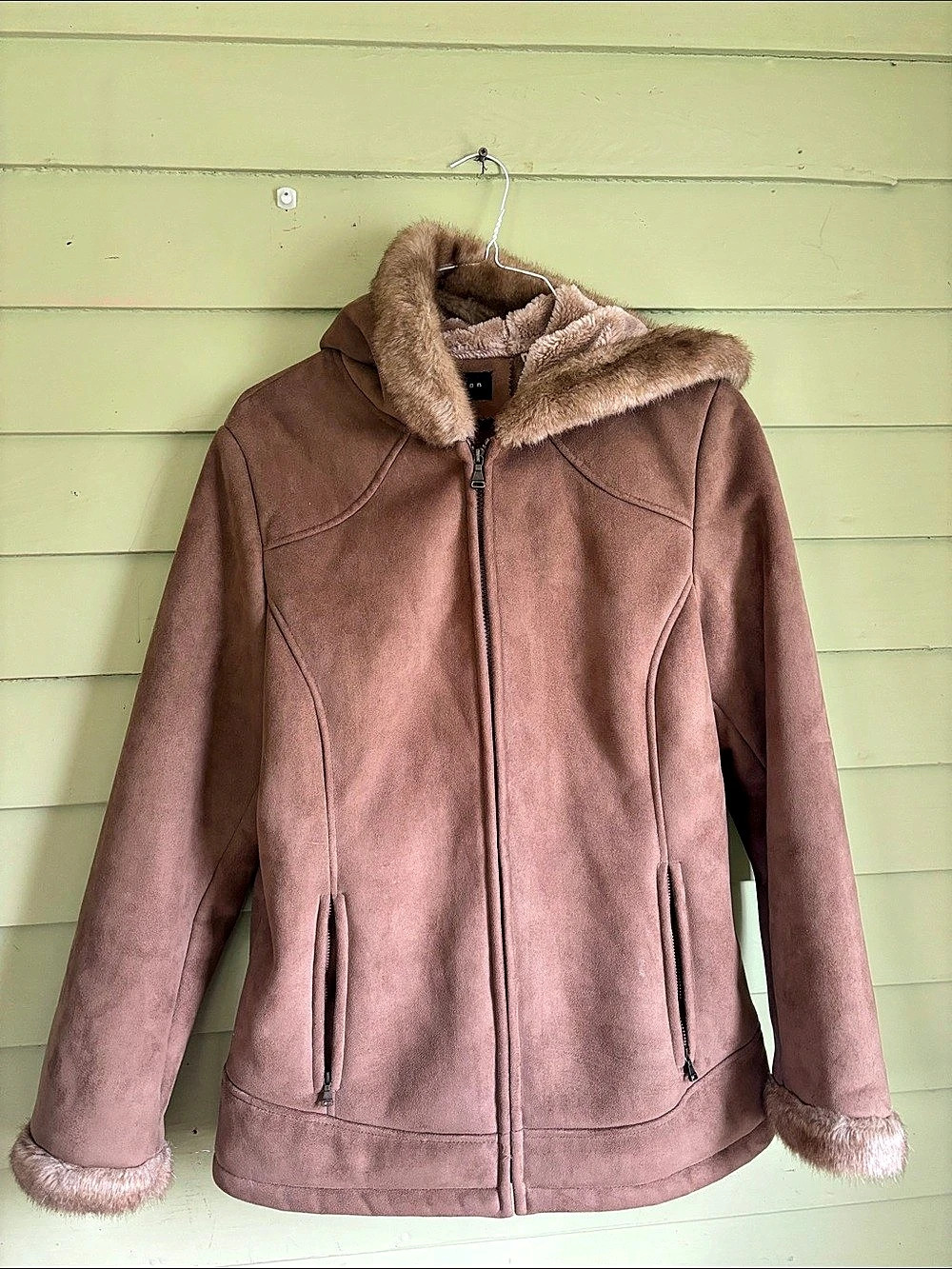 Faux Shearling Hooded Jacket Brown